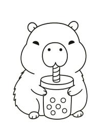Capybara drinking bubble tea