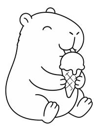 Capybara eats an ice cream