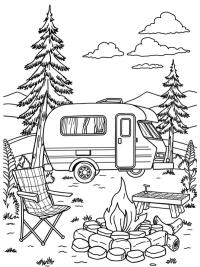 Caravan with campfire