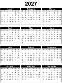 Printable Calendar 2027