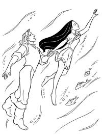 John Smith and Pocahontas in the water