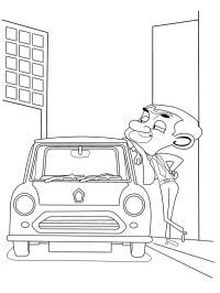 Mr. Bean at the mini car
