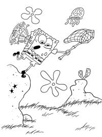 SpongeBob SquarePants catches a jellyfish