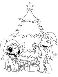 Stitch and Lilo by the Christmas tree