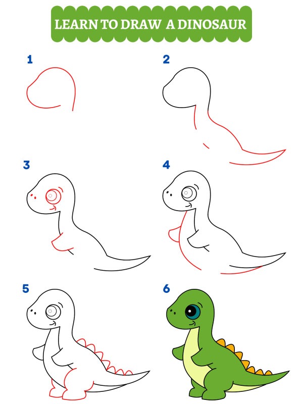 How to draw a cute dinosaur