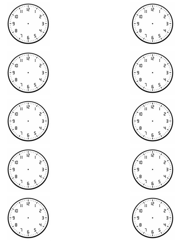 Analog clock workbook (no hands) - 10 clocks Colouring page