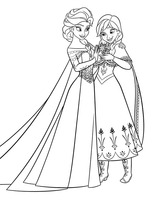 Elsa and Anna Colouring page