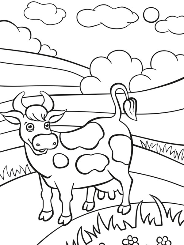 Cow in field Colouring page