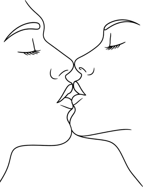 Giving a kiss Colouring page