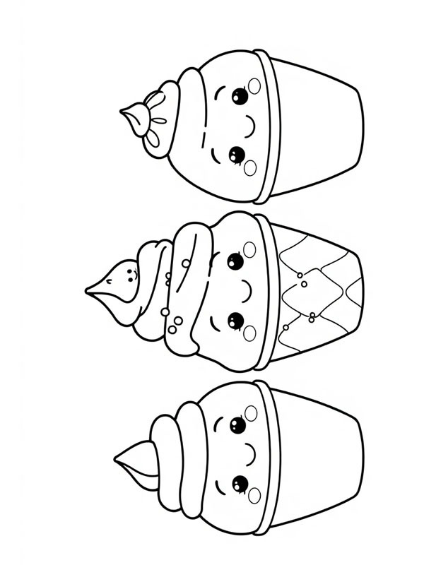 3 kawaii ice creams Colouring page