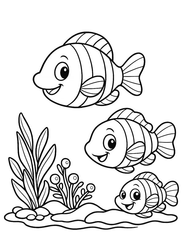 3 fish in the water Colouring page