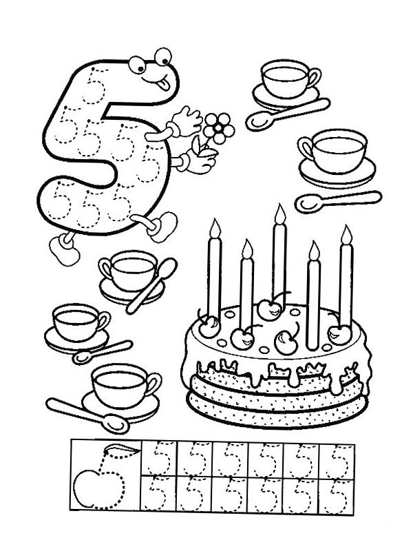 Learn to write five Colouring page