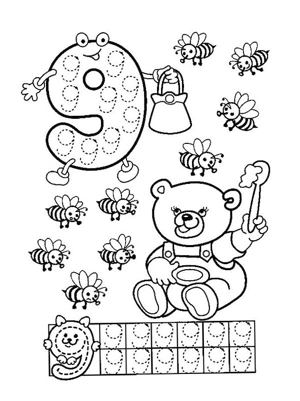 Learn to write 9 Colouring page