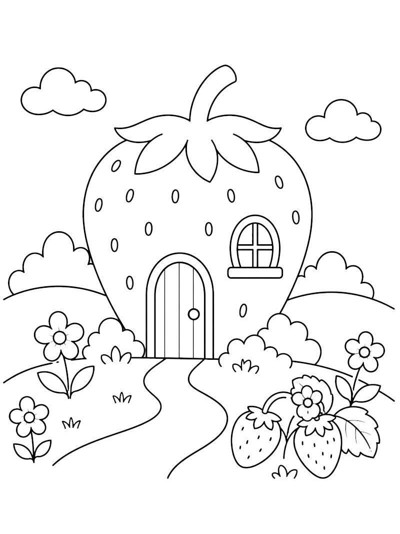 Strawberry House Colouring page