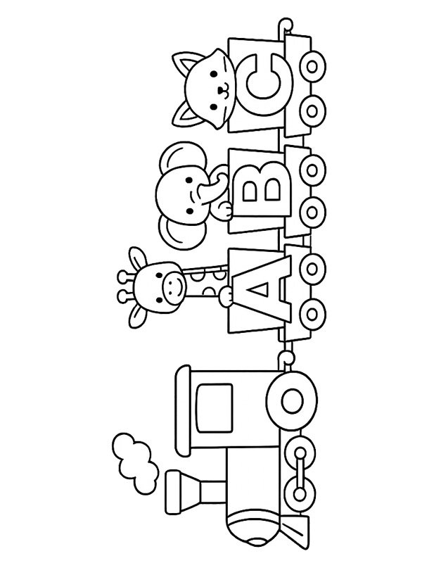 ABC animal train Colouring page