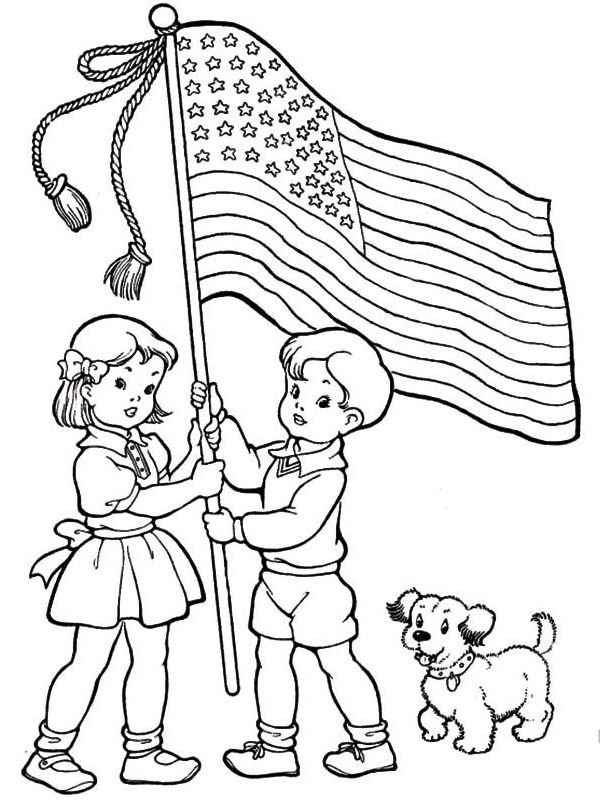 Hold up the american flag Colouring page