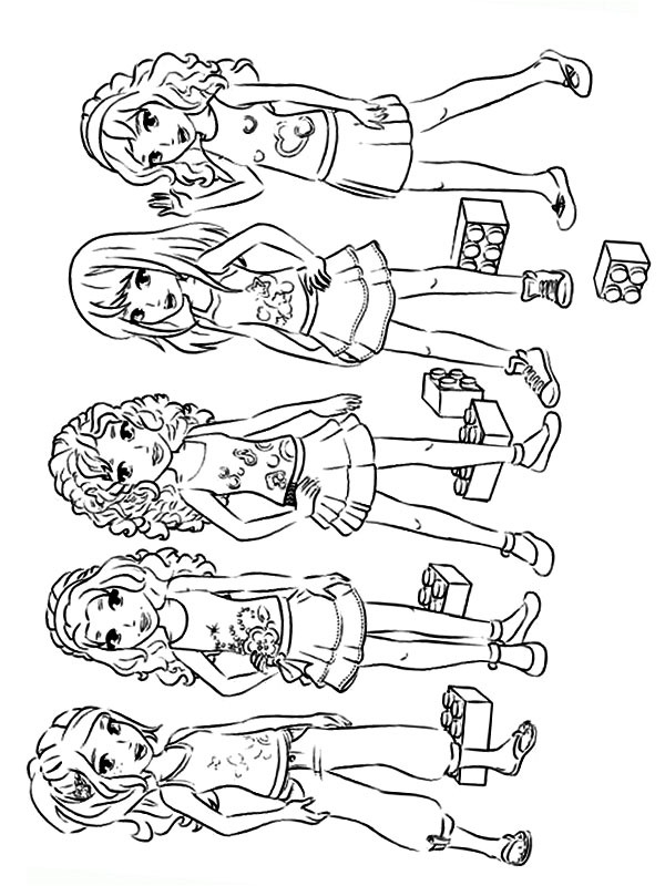 Andrea, Emma, Mia, Olivia and Stephanie Lego friends Colouring page