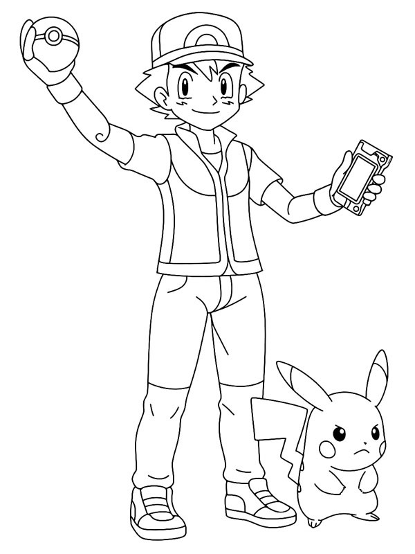 Ash Ketchum and Pikachu Colouring page