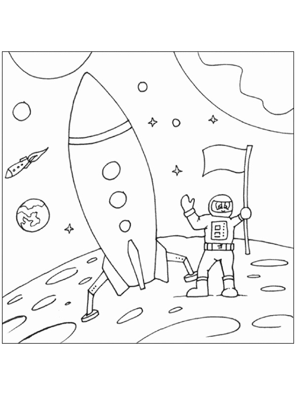 Astronaut on the moon Colouring page
