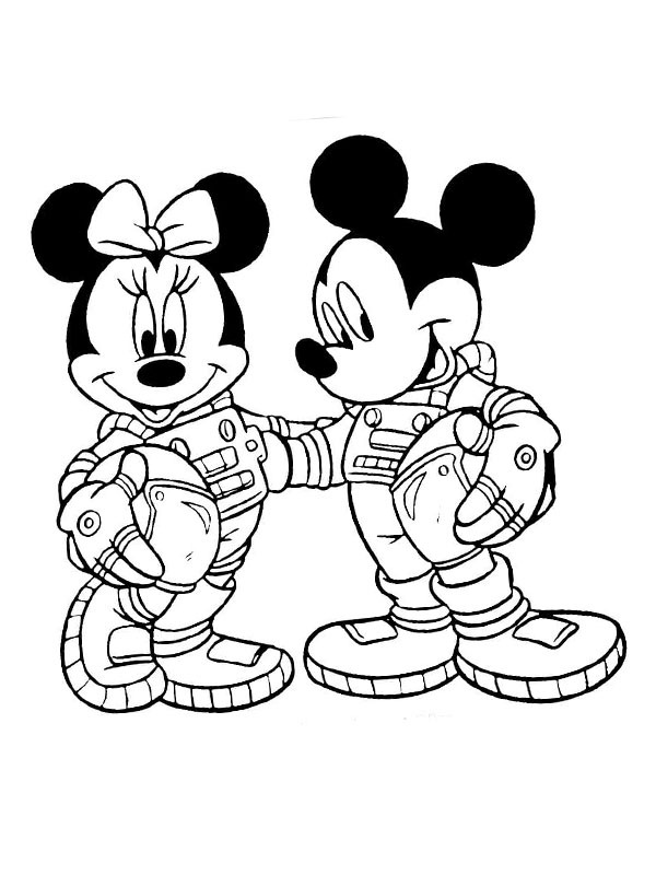 Astronauts Mickey and Minnie Mouse Colouring page