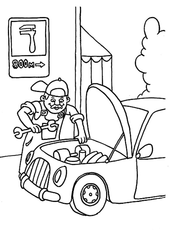 Car mechanic Colouring page