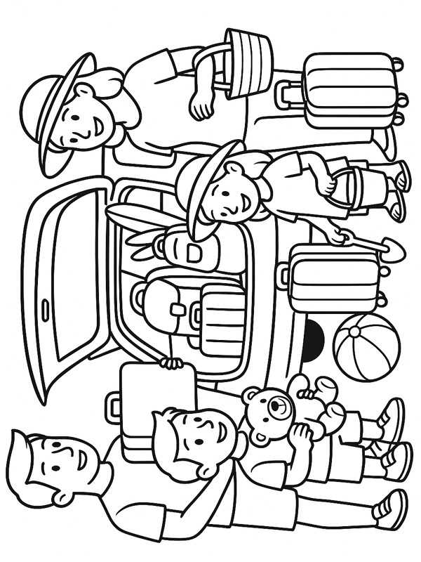 Family goes on vacation Colouring page