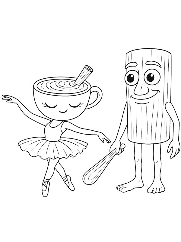 Ballerina Cappuccina and Tung Tung Tung Sahur Colouring page Ballerina Cappuccina and Tung Tung Tung Sahur Colouring page