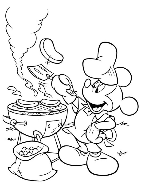 BBQ with mickey Mouse Colouring page