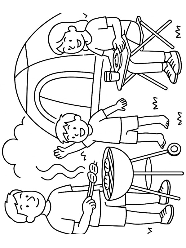 Barbecuing at the campsite Colouring page