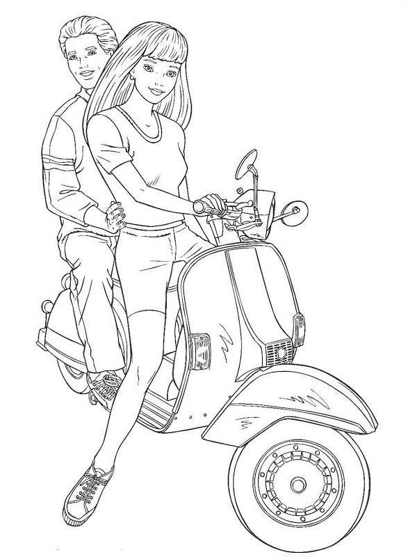 Barbie and ken on the scooter Colouring page