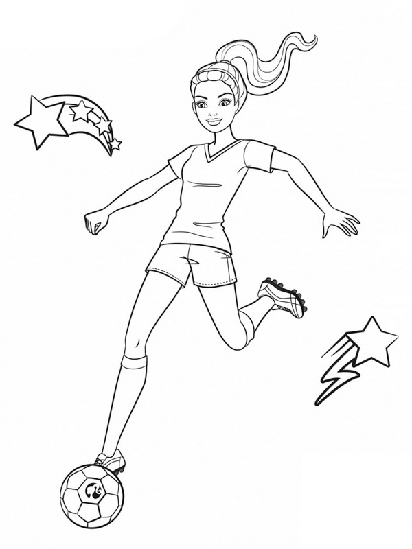 Barbie plays soccer Colouring page