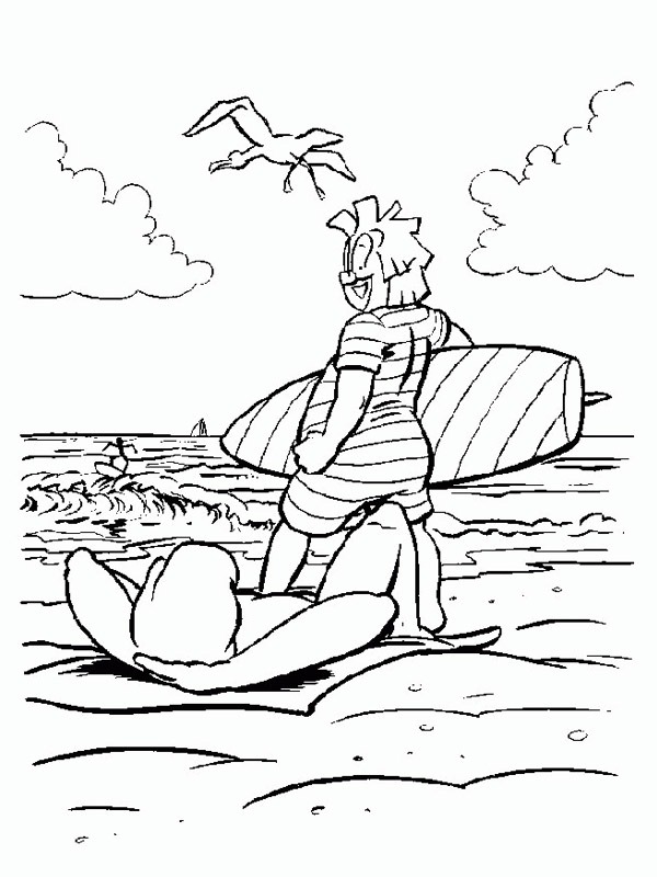 Clown on the beach Colouring page