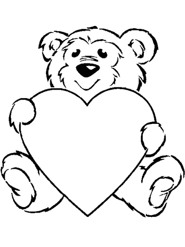 Bear with heart Colouring page
