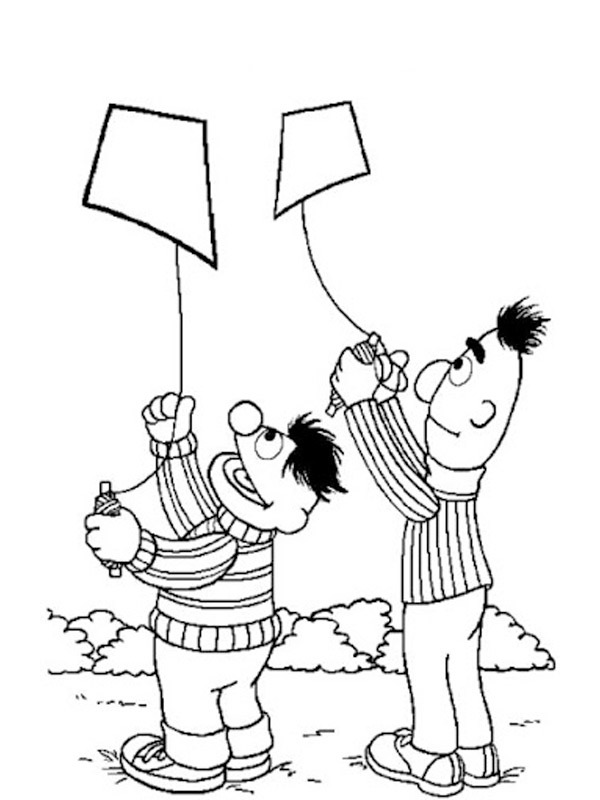 Bert and Ernie with kite Colouring page