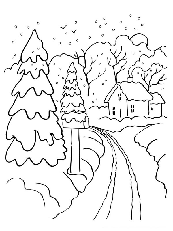 Snowy street Colouring page