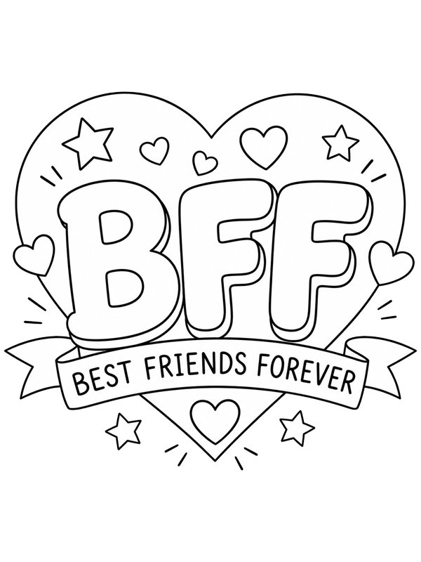 BFF heart Colouring page