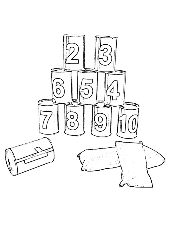 Throwing cans Colouring page