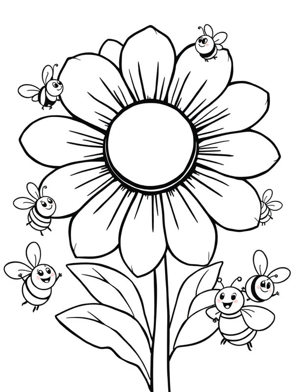 Flowers and bees Colouring page