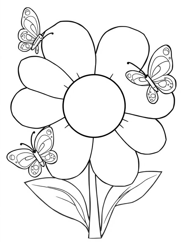 Flower with butterflies Colouring page