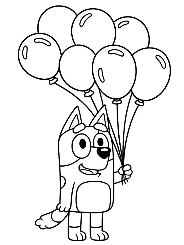 Bluey with balloons Colouring page