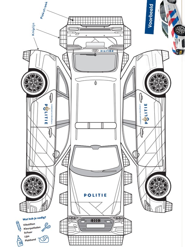 Building sheet police car Colouring page