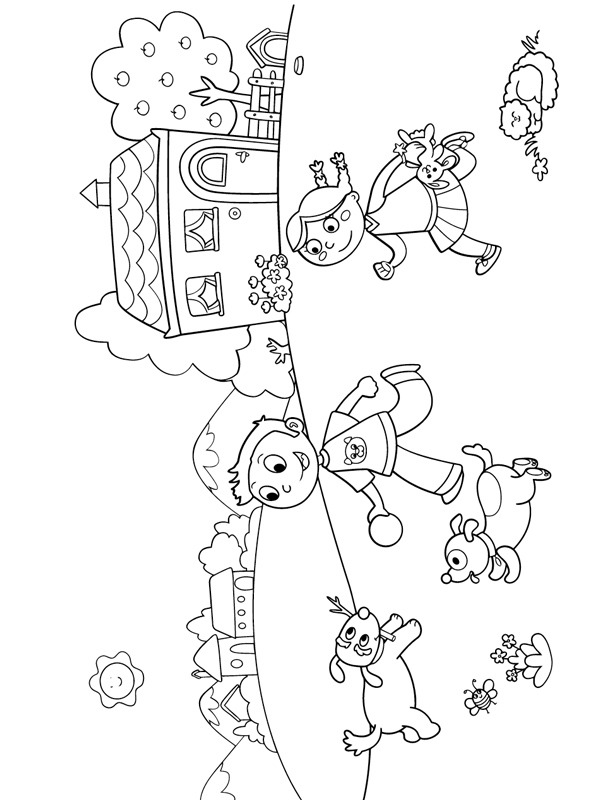 Playing outdoors Colouring page