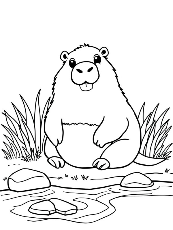 Capibara near the water Colouring page