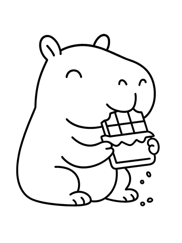 Capybara eats chocolate Colouring page