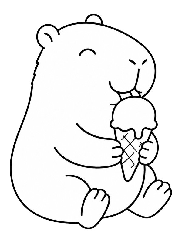 Capybara eats an ice cream Colouring page