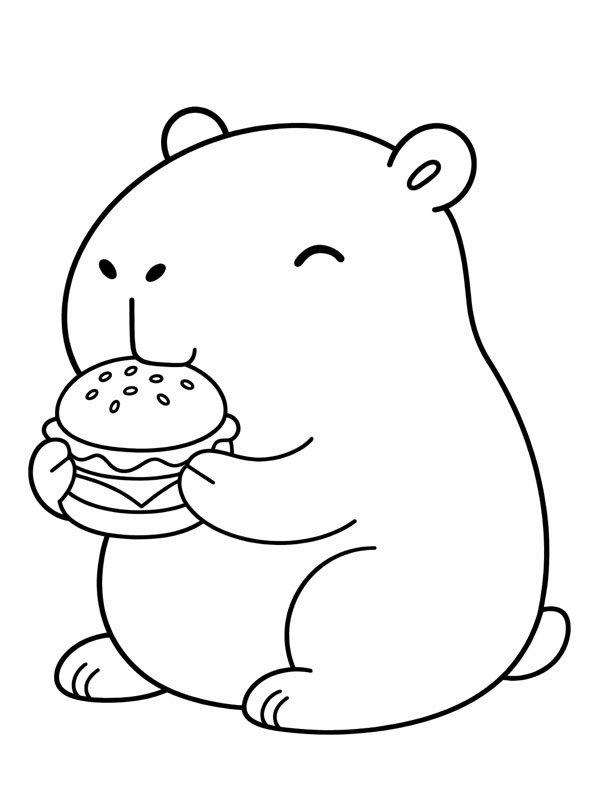 Capybara eats cheeseburger Colouring page