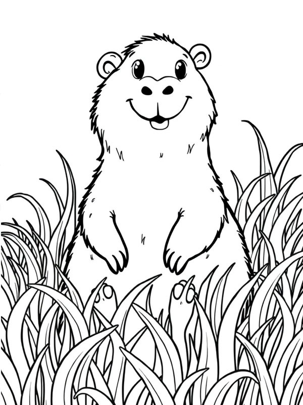 Capibara in the grass Colouring page