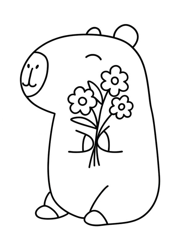 Capybara with flowers Colouring page