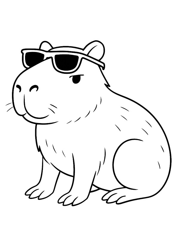 Capybara with sunglasses Colouring page