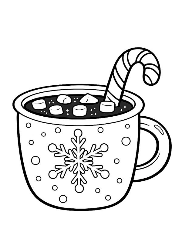 Hot chocolate with marshmallows Colouring page